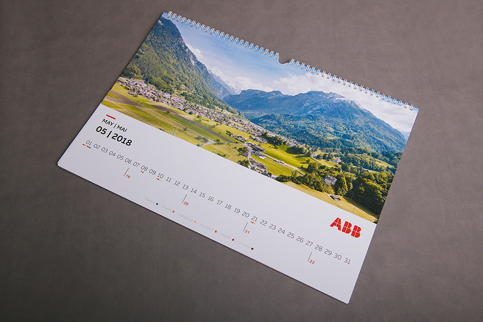 ABB wall calendar, printed by Précigraph