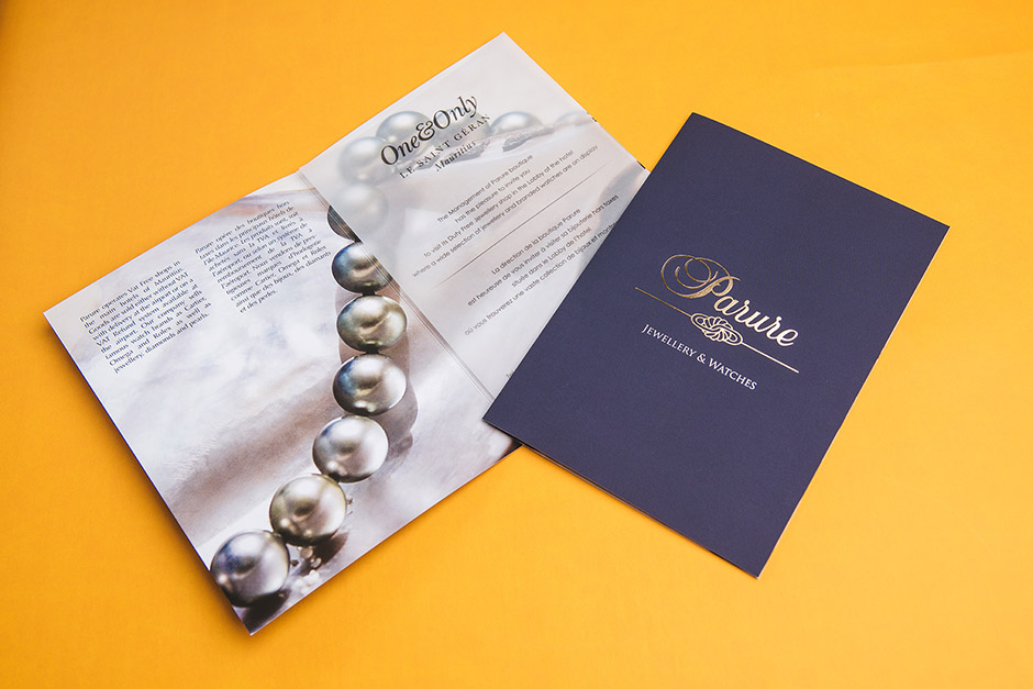 Parure Jewellwery & Watches brochure, One&Only Le Saint Géran, printed by Précigraph